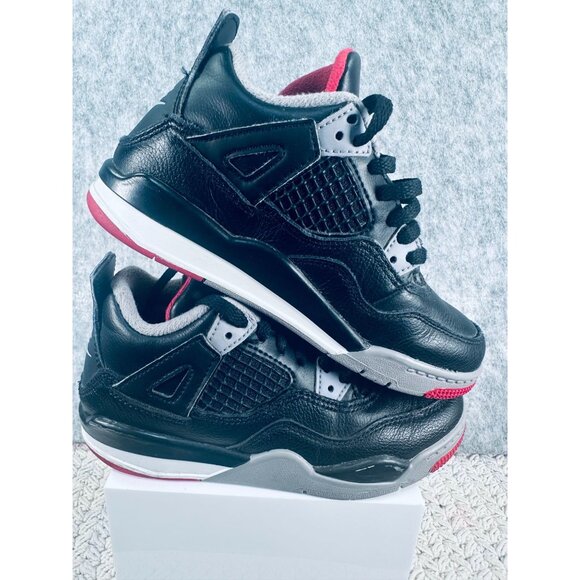 Air Jordan 4 Retro  Boys Sneakers Size 12C  Black Red Leather Upper EUC - Picture 6 of 9